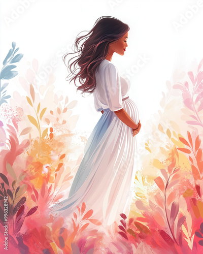 Wallpaper Mural Illustration, pregnant woman expecting a child, motherhood concept. Torontodigital.ca