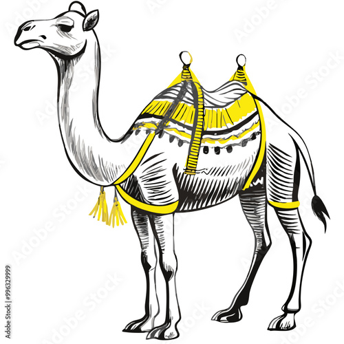 Stylized camel illustration on a transparent background for desert and travel concepts