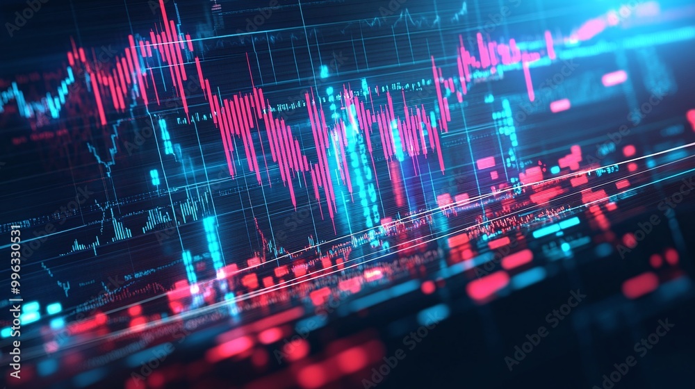 Abstract digital data visualization with glowing graphs and indicators reflecting market trends and statistics. Abstract digital data visualization with glowing graphs and indicators reflecting market trends and statistics.