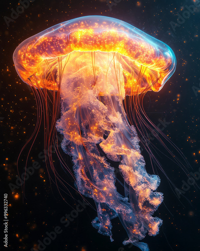 A jellyfish with transparent tentacles,