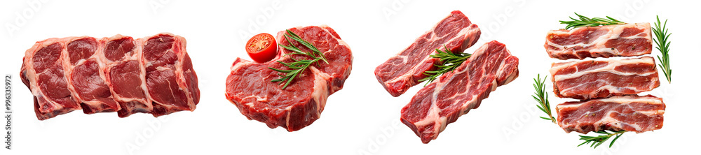 Set of raw red meat steak png. Marinated pieces of red meat with sprigs of rosemary on a transparent background. Meat for grilling, barbecuing, etc. Set of raw red meat steak png. Marinated pieces of red meat with sprigs of rosemary on a transparent background. Meat for grilling, barbecuing, etc.