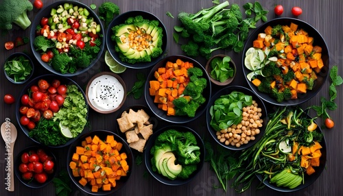 Vibrant Salad Featuring Broccoli, Avocado, Sweet Potato, and Chickpeas for a Nutritious Meal