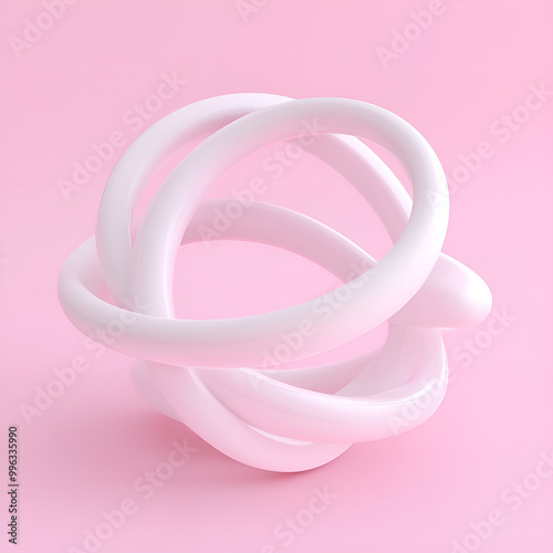 Background with abstract 3d rings. Pink background with 3D rings. Geometric 3d abstraction.