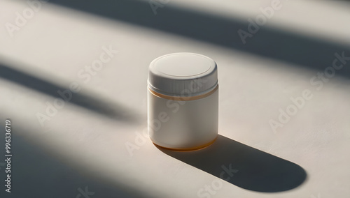 unmarked plain white plastic pill bottle with cap photo