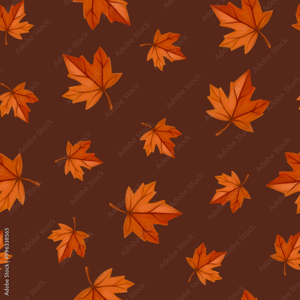 Autumn Breeze: Seamless Pattern of Hand-Painted Maple Leaves in Warm, Earthy Tones. Perfect for Fall-Themed Designs, Fabric, Packaging, and Home Décor with a Cozy, Seasonal Aesthetic Autumn Breeze: Seamless Pattern of Hand-Painted Maple Leaves in Warm, Earthy Tones. Perfect for Fall-Themed Designs, Fabric, Packaging, and Home Décor with a Cozy, Seasonal Aesthetic