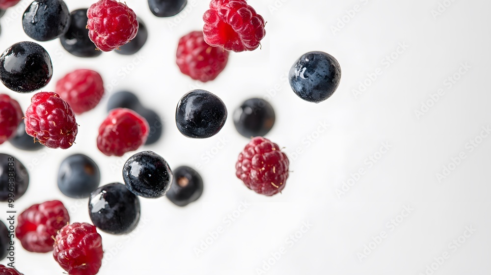 Berries tumbling through the air isolated against a white background Berries tumbling through the air isolated against a white background