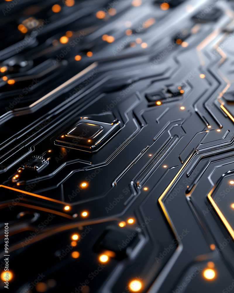 Futuristic Circuit Board with Glowing Neon Elements Futuristic Circuit Board with Glowing Neon Elements