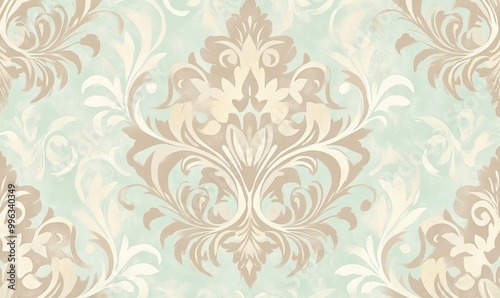 There is a wallpaper with a floral style on a light green background and a light pink flower pattern on the left side of the image. Also, there is a wallpaper with a light green background and an