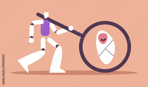 Delivery of a newborn baby with AI Robot. Flat vector illustration in cartoon style.