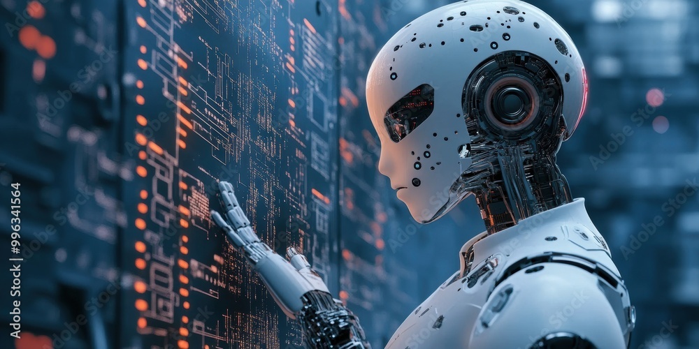 Fototapeta premium Artificial intelligence assists in optimizing resource usage in manufacturing