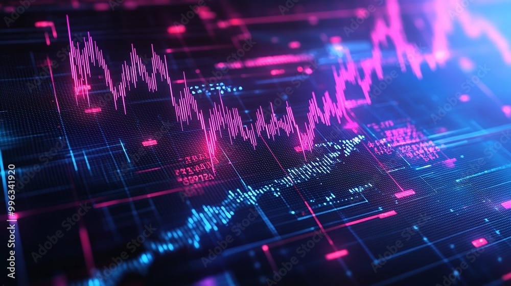 Abstract digital financial chart with colorful graphs and data visualizations. Abstract digital financial chart with colorful graphs and data visualizations.