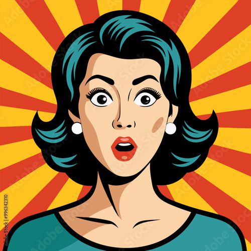 Face of an admiring or surprised woman. Retro pop art comic style. Vector illustration.