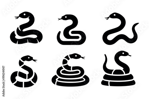 Snake silhouette set. Isolated snake silhouette on white background. Vector illustration