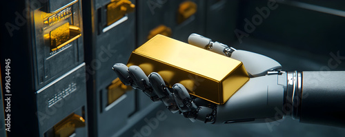Robotic Hand Holding Gold B...