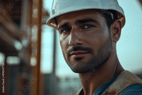 Construction Worker Portrait: Focused and Determined