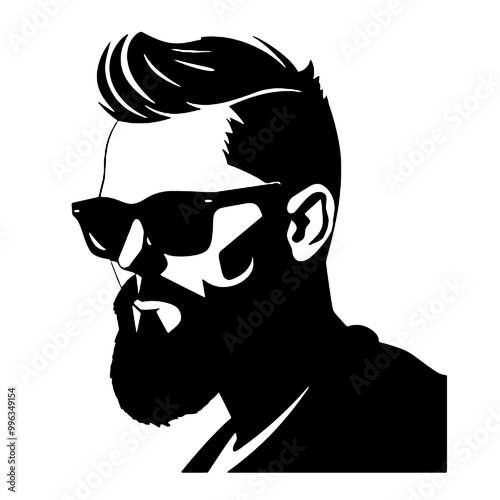 Silhouette of Hipster with Glasses and Beard – Vector Illustration, Transparent Background