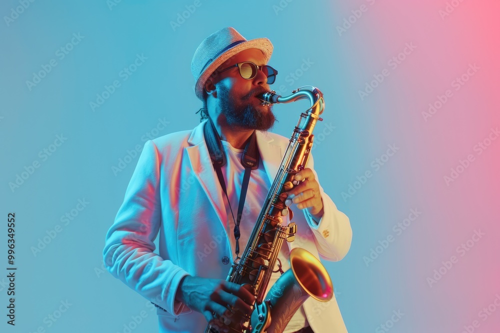 Naklejka premium man with saxophone