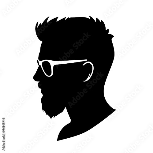 Silhouette of a Bearded Man's Face – Black and White Vector Illustration on Transparent Background