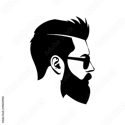 Silhouette of a Bearded Man's Face – Black and White Vector Illustration on Transparent Background