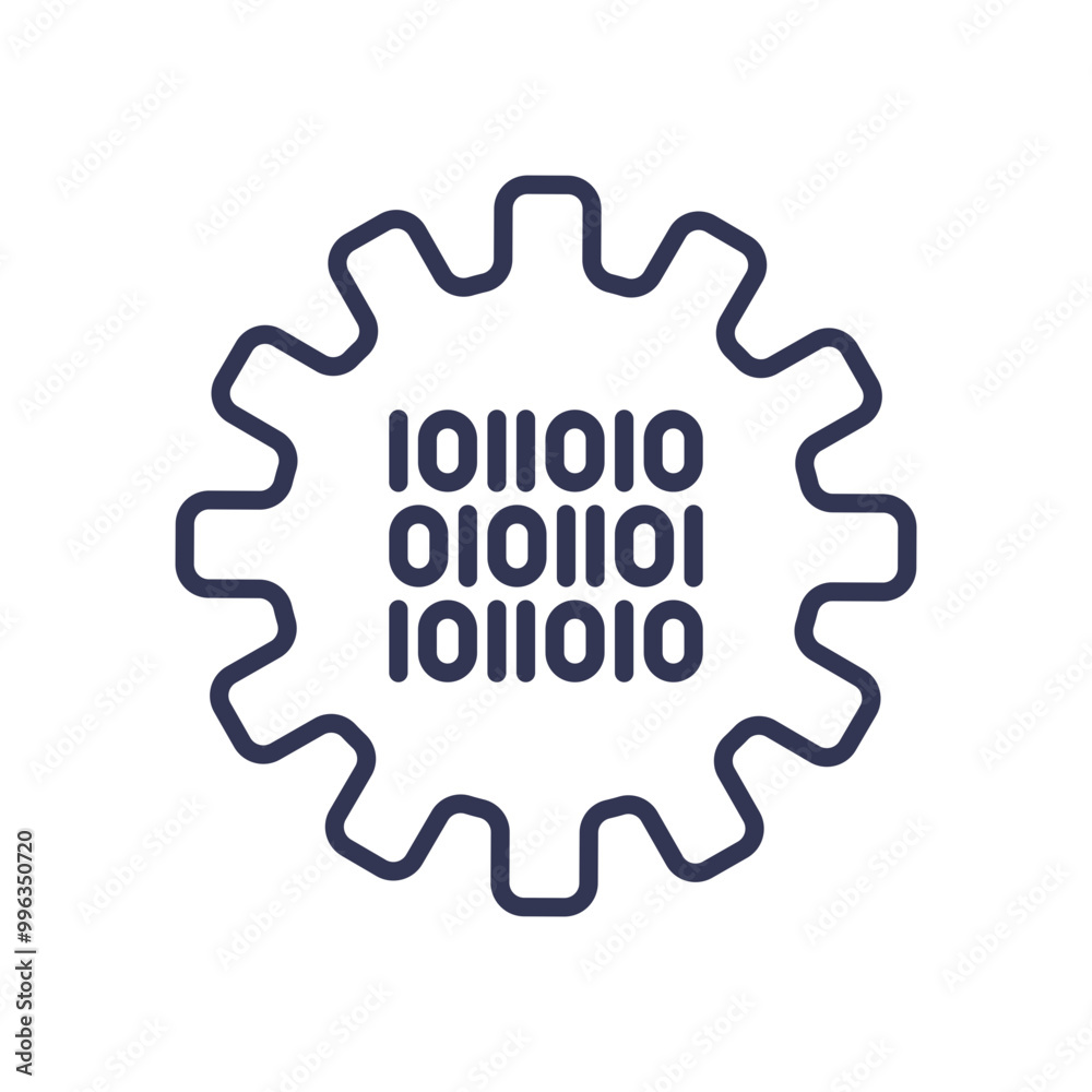 Gear with binary code symbolizing automation and digital processes.
