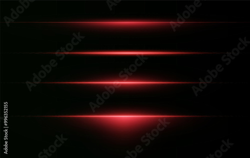 Laser lines of light. Horizontal neon light. Neon red horizontal speed lines. Glowing stripes. Laser beams. light lines of movement and speed in neon color. Beautiful flash of light and sparks.