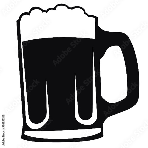 Retro Beer Mug Silhouette with Foam – Transparent Background Vector for Icons