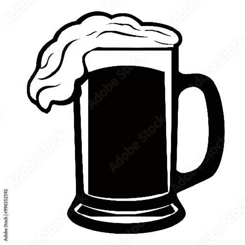 Beer Glass with Foam Silhouette – Vector Illustration, Logo, Transparent Background