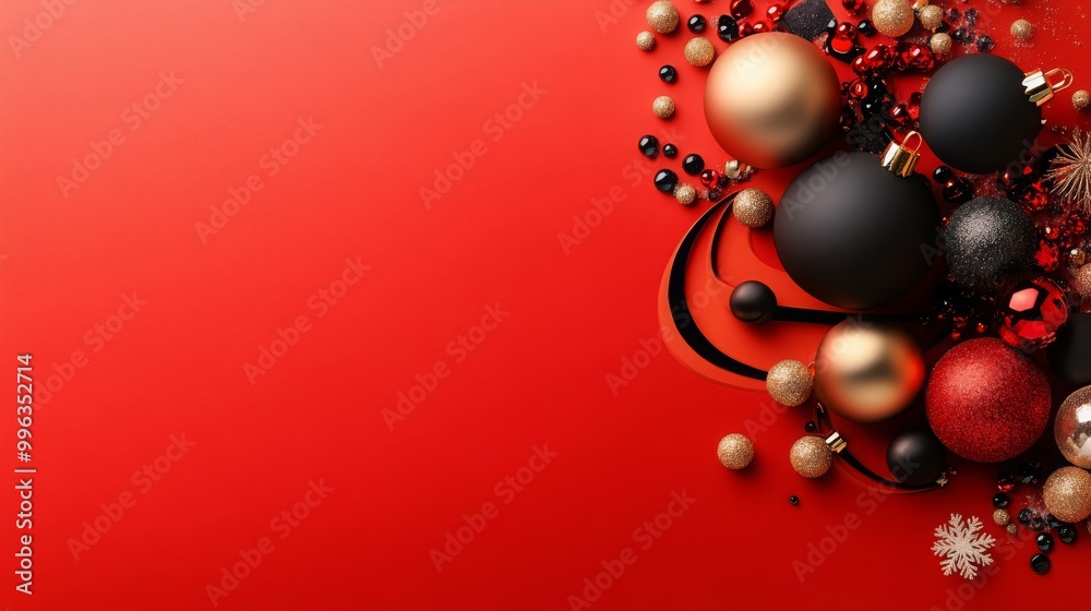 Red Background with Christmas Decorations Red Background with Christmas Decorations