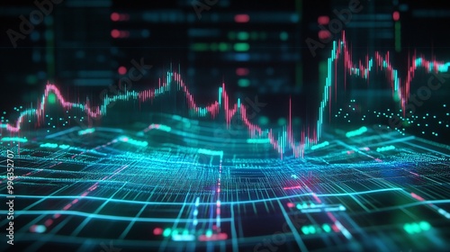 Abstract digital graph representation with vibrant colors showcasing financial data trends and market insights.