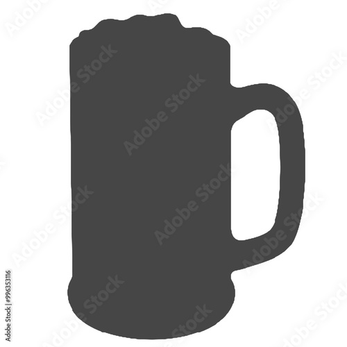 Foam-Topped Beer Mug Silhouette – Transparent Background, Black and White Vector Illustration