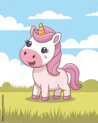 Cute Cartoon Rainbow Unicorn vector illustration photo