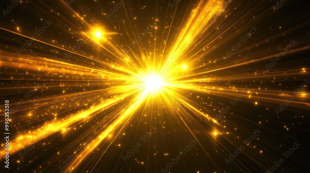 A digital burst of glowing yellow light rays on a black background, creating a star-like lens flare effect. A digital burst of glowing yellow light rays on a black background, creating a star-like lens flare effect.