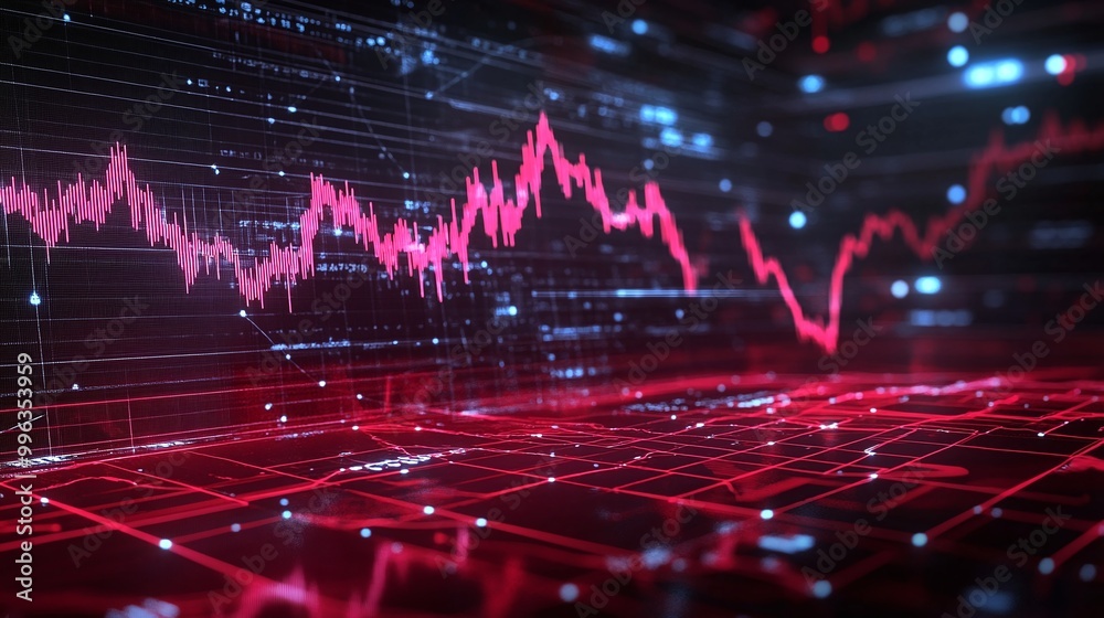 Abstract digital graph showing market trends with red and blue lines over a grid background. Abstract digital graph showing market trends with red and blue lines over a grid background.