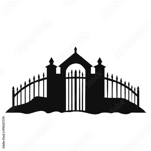 Decorative Gate Silhouette – Black and White Vector with Transparent Background