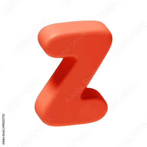 Voluminous letter z. Z letter sign red soft color. Realistic 3d design in cartoon style. Isolated on white background. vector illustration