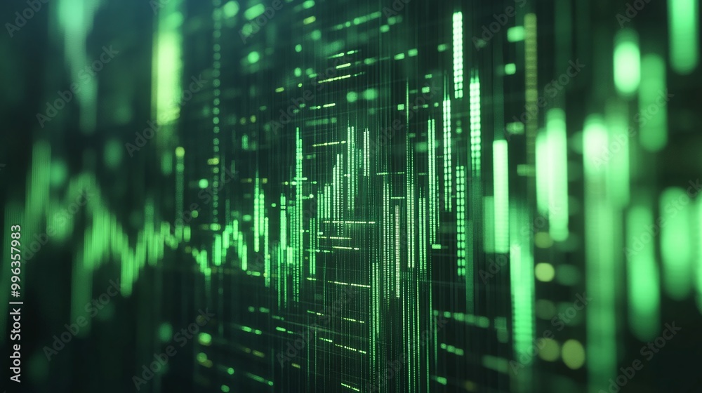 Abstract digital green data visualization with dynamic graphs and lines on a dark background. Abstract digital green data visualization with dynamic graphs and lines on a dark background.