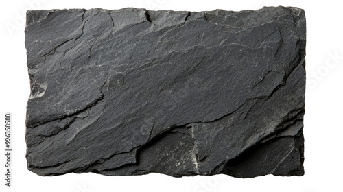 Gray slate rock with smooth edges and rough surface, showcasing a natural, flat appearance. Commonly found in geology and used in construction. Isolated on transparent background, png. photo