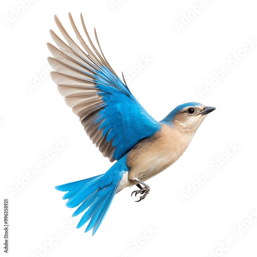 Flying bluebird in mid-flight isolated on transparent background