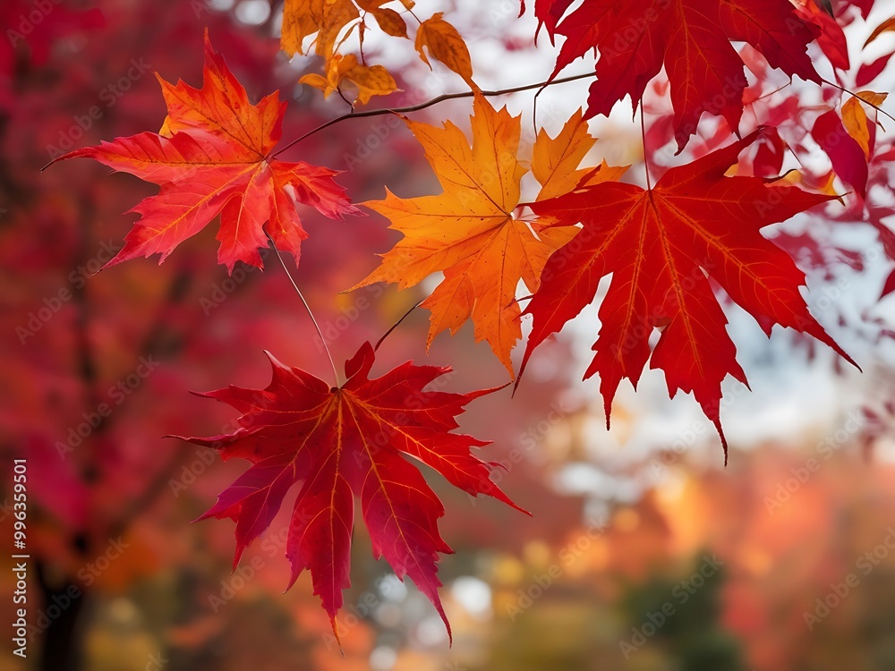 beauty of red and orange maple leaves in autumn. The leaves should be vividly colored, with shades of red, orange, and yellow, highlighting the transition of the season beauty of red and orange maple leaves in autumn. The leaves should be vividly colored, with shades of red, orange, and yellow, highlighting the transition of the season