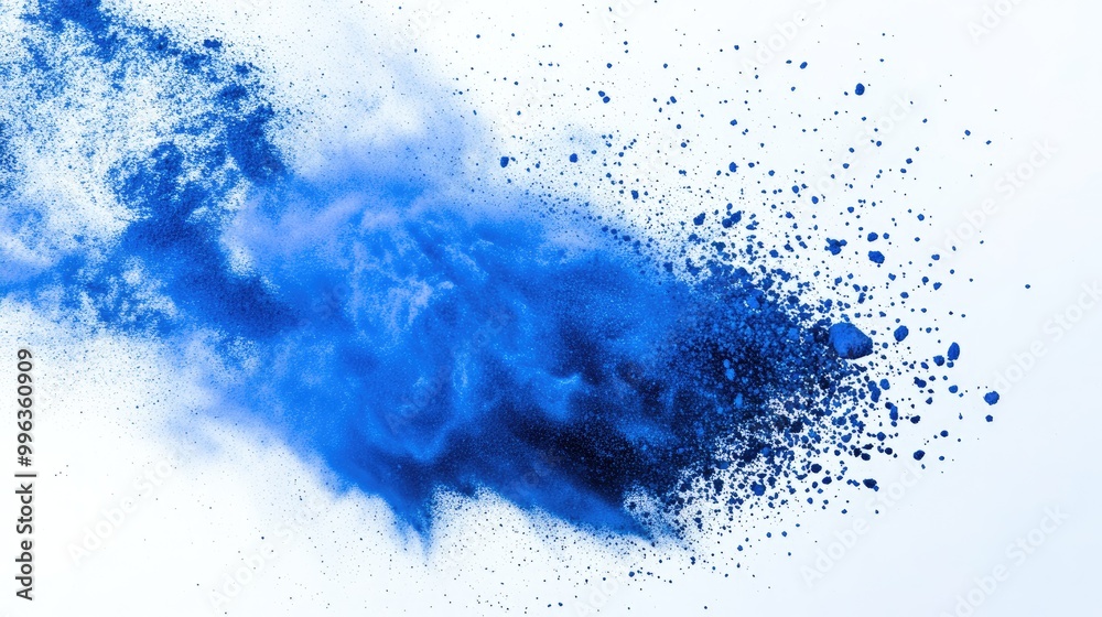 A burst of blue powder is captured against a white backdrop A burst of blue powder is captured against a white backdrop