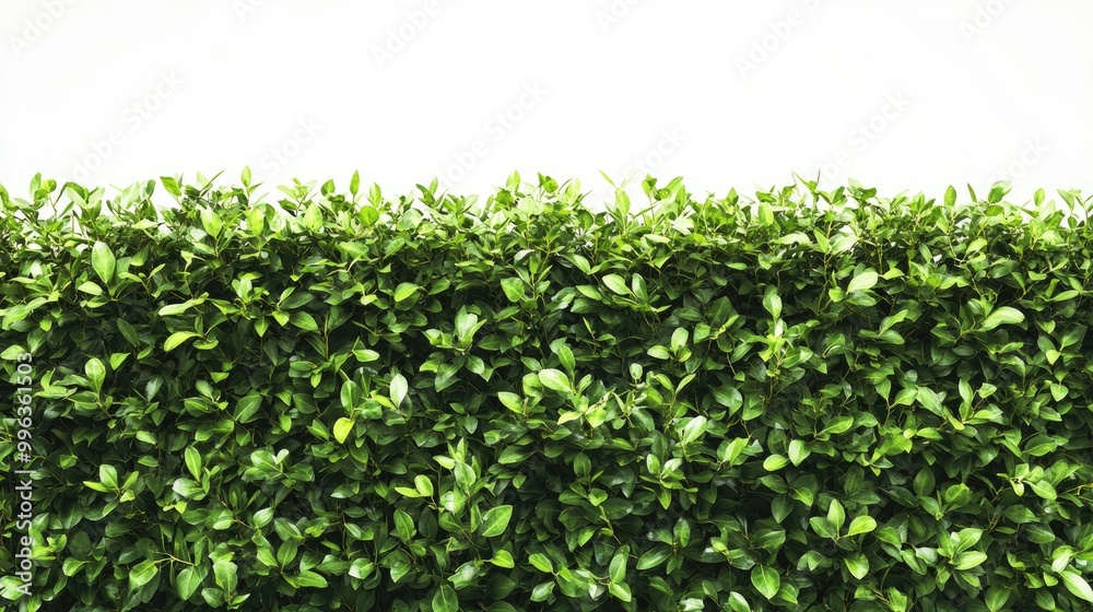 Fototapeta premium A green hedge wall fills the frame, set against a white background, creating a fresh and organic scene.
