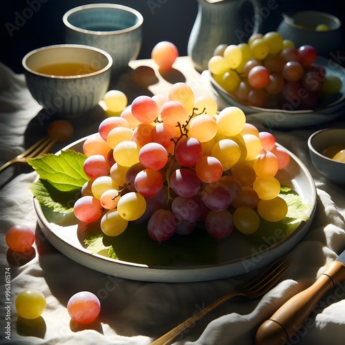 Grapes in a basket on a table HD