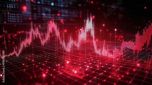 Abstract digital sound wave representation with red and black tones, depicting data analysis and technology.