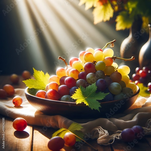 Grapes in a basket on a table HD