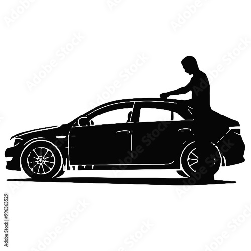 Silhouette of Car Detailing Person Vector Illustration