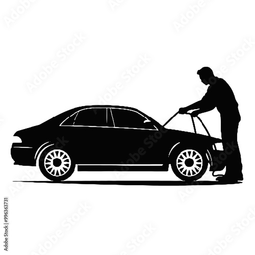 Person Washing Car Silhouette Vector Illustration