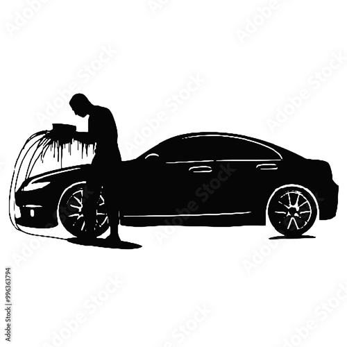 Car Wash Employee Silhouette Vector Illustration Transparent Background