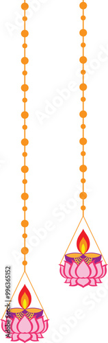Diwali lotus Diya hangings vector illustration for festival decoration