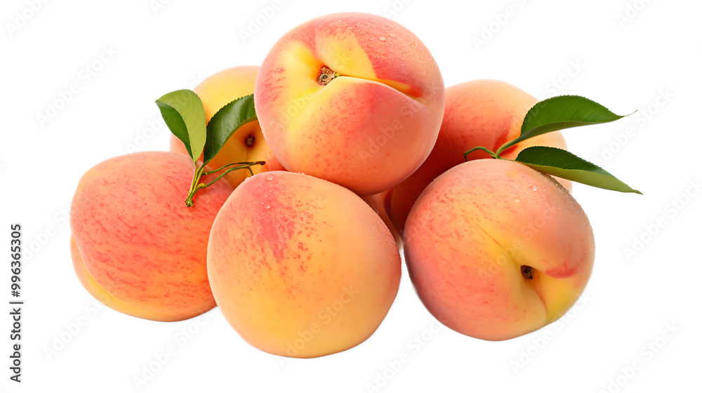 a group of peaches with leaves
a group of peaches with leaves