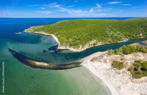 Aerial view to mouth of a river Ropotamo in Black Sea, Bulgaria